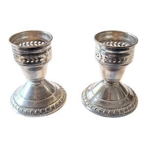 Vintage Pair of Crown Weighted Sterling Silver Candlesticks 3.25 inches 9.8 oz